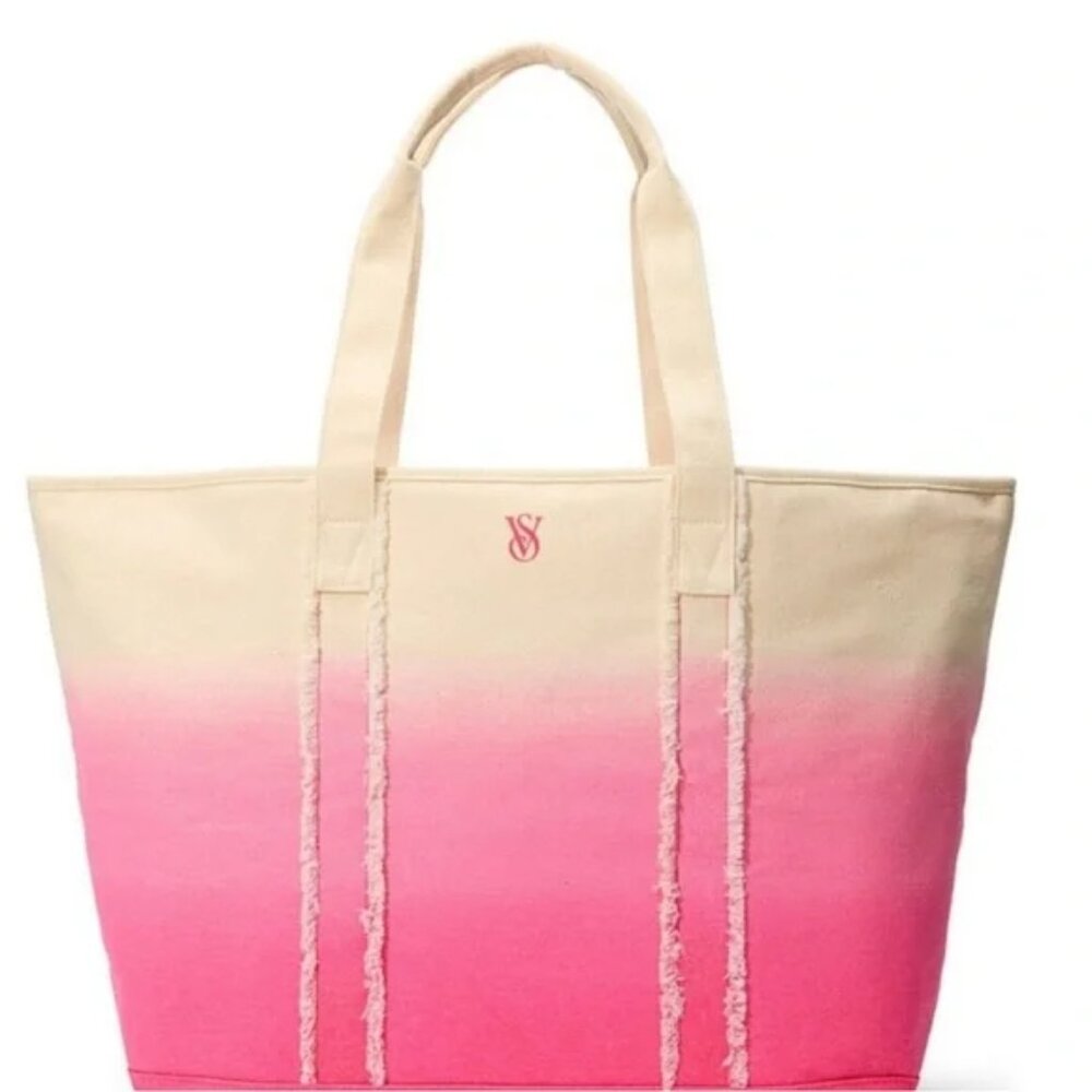 New in Packaging Large Victoria's Secret Ombré Pink Yellow Beige Beach Tote Bag